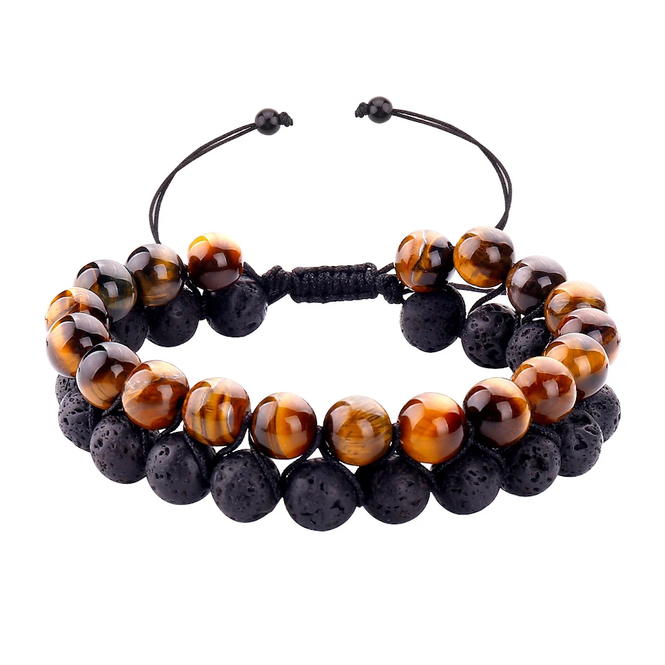 Heren Armband Eenvoudig Obsidian Dubbel Weefsel Minimalistisch Design Stijlvol Mode Accessoire Duurzaam en Geschikt voor Dagelijks Gebruik