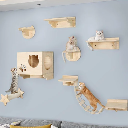 Wall Mounted Cat Climbing Cat Tree Cat Stairs Frame Wooden Cat Jumping Platform Cat Ladder Scratching Post Rest and Play