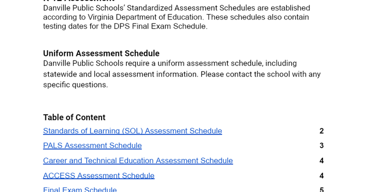 2022-23 Spring Testing Schedule