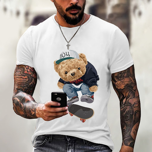 Title 6, Mens Fashion Casual Animal Bear Printed T-shir...