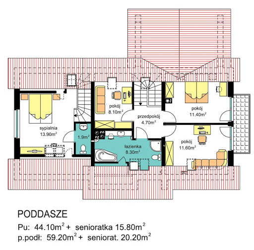 BS-07 wariant 3 dwulokalowy - Rzut poddasza