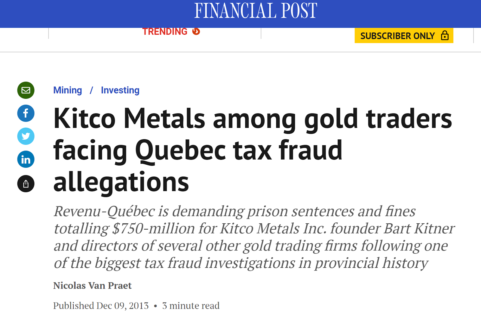 Kitco involvement in tax fraud 