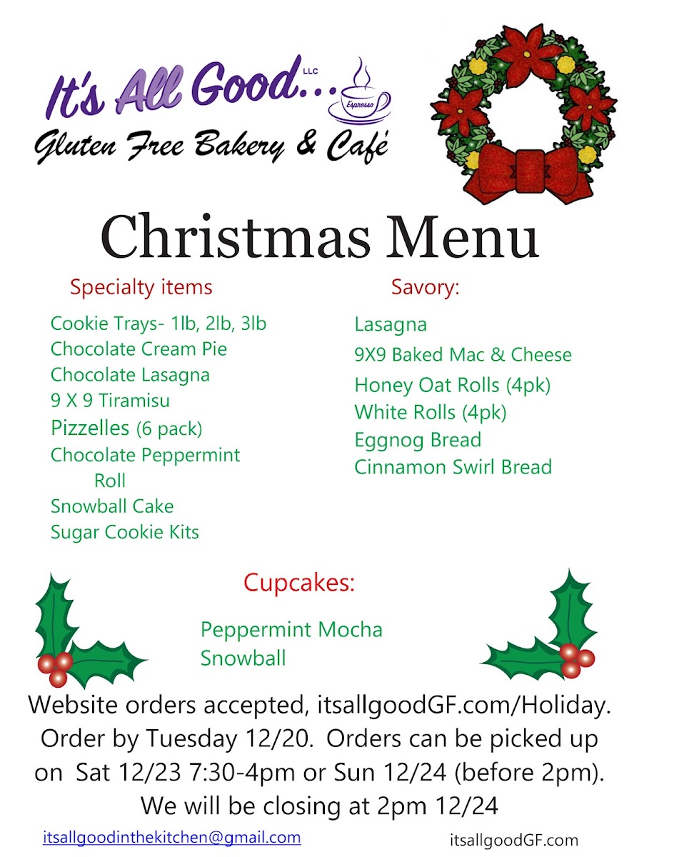 Christmas Menu is now available online - itsallgoodGF.com