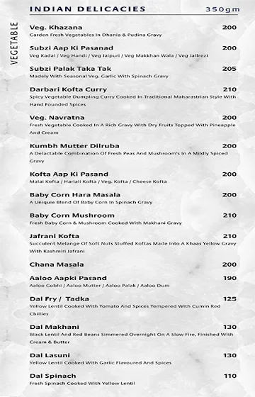 Exuberance Restaurant & Banquet menu 