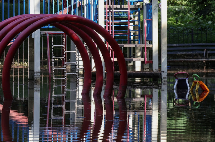 Flooded playground equipment is seen at a park after the remnants of Tropical Storm Ida brought drenching rain and the threat of flash floods and tornadoes to parts of the northern mid-Atlantic, in the Brooklyn borough of New York City, US, September 2, 2021.