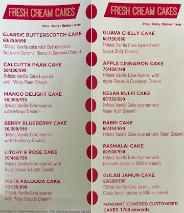 Coco Cakes menu 