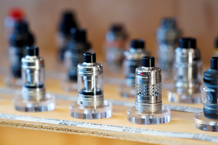 Vape atomisers stand in a display cabinet at a vape store, in Melbourne, Australia on May 2, 2023. Picture: REUTERS/Sandra Sanders