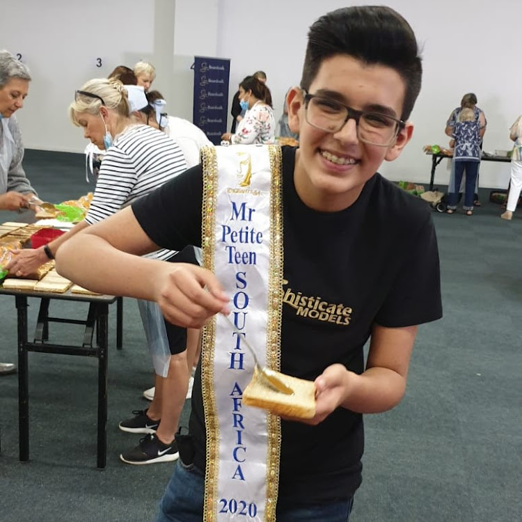 A heart of gold: Etienne Vermaak who's Mr Petite South Africa who has mild autism continued his attempts to help those in need as he helped prepare sandwiches for those in need and later collected pet food for the SPCA.