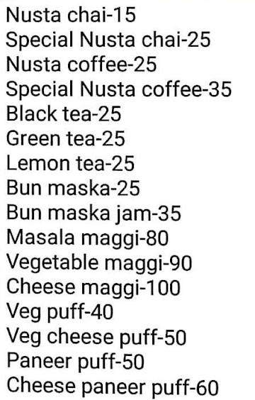 Nusta Chai menu 