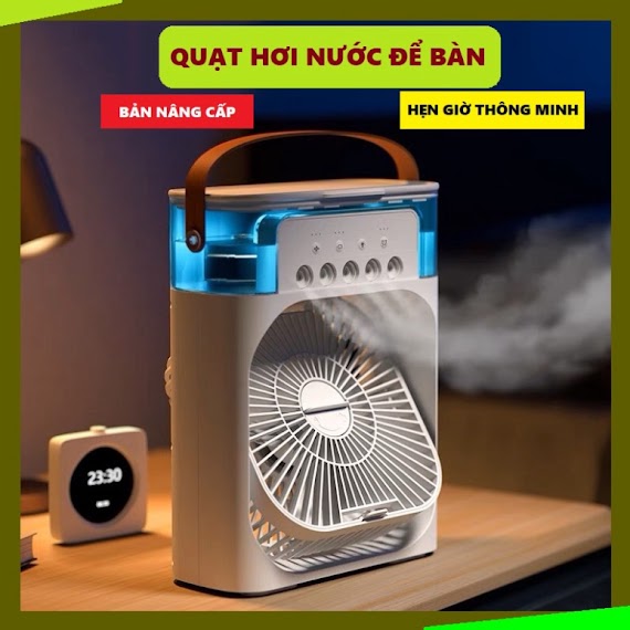 Quạt Hơi Nước Để Bàn, Hẹn Giờ Thông Minh, Quạt Điều Hòa Mini Có Khay Chứa Đá, Hẹn Giờ, Đèn Led 7 Màu