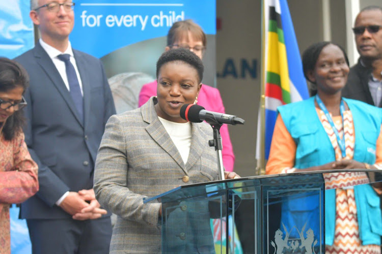 Health CS Susan Nakhumicha speaking after receiving supplies from Unicef on Tuesday, January 24, 2023.