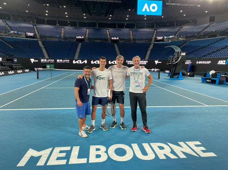 A picture Novak Djokovic posted on his Twitter account with his team at Melbourne Park on January 11 2022 ahead of the start of the Australian Open from January 17. p