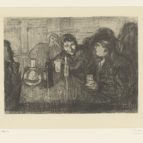 Mannen rond een tafel in een café, Edvard Munch, 1895 - Rijksmuseum