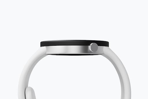 A side view of a smartwatch with app icons shown hovering above it.