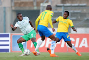 Lantshene Phalane of Bloemfontein Celtic challenged by Lebohang Maboe of Mamelodi Sundowns during the DStv Premiership match between Mamelodi Sundowns and Bloemfontein Celtic at Lucas Masterpieces Moripe Stadium on January 19, 2021 in Pretoria.