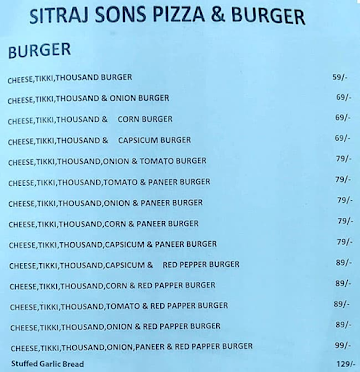 SITRAJ SONS PIZZA & BURGER menu 