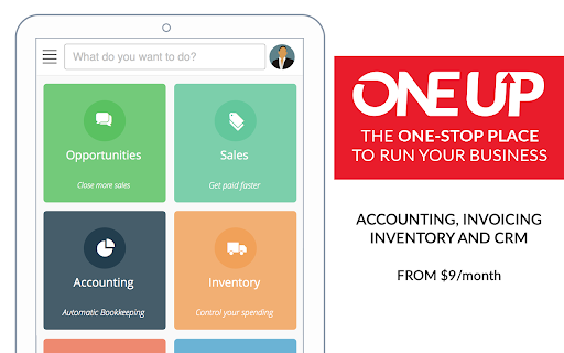 Opportunities Accounting Inventory spending ONE UP ONE-STOP PLACE YOUR BUSINESS ACCOUNTING, INVOICING INVENTORY AND $9/month 