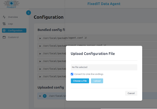 Image of the UI when uploading a custom edge app workflow to an Axis camera