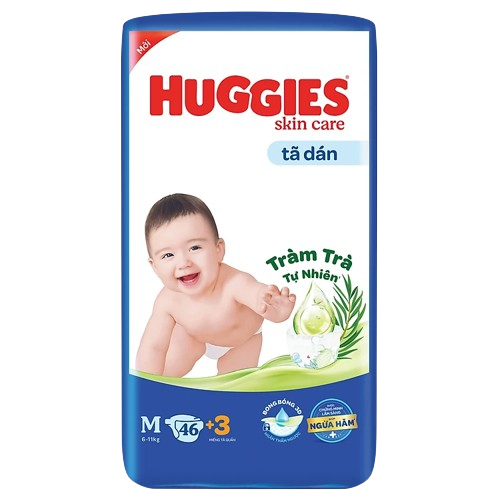 Tã dán Huggies Skincare Tràm Trà Tự Nhiên M46 Gói 46 miếng + Tặng 3 miếng