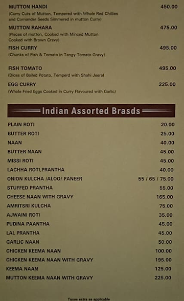 Hotel Tulip menu 