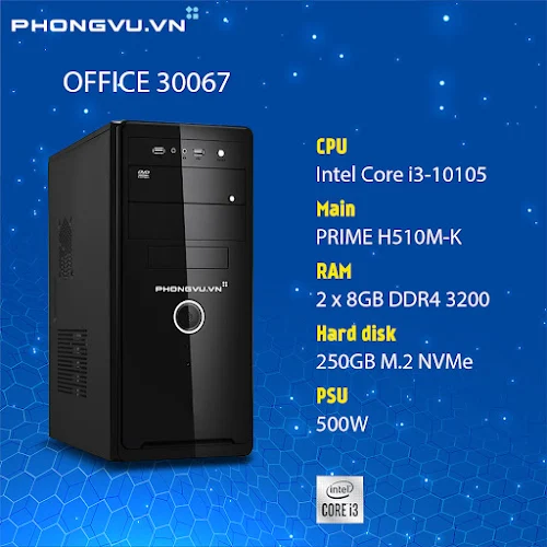 Máy tính để bàn/PC Phong Vũ Home Office 30067 (Intel Core i3-10105/2x8GB/250GB SSD/Free DOS)