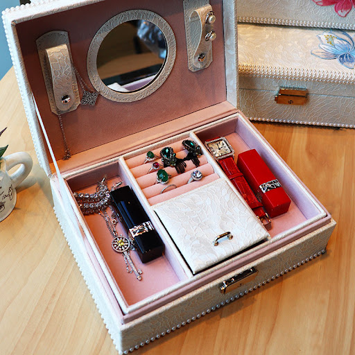 Title 7, Embroidered lotus double layer storage box with...