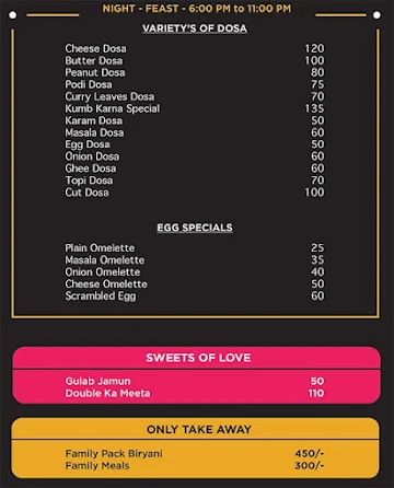 Kumbha Karna Dosa & Chicken menu 