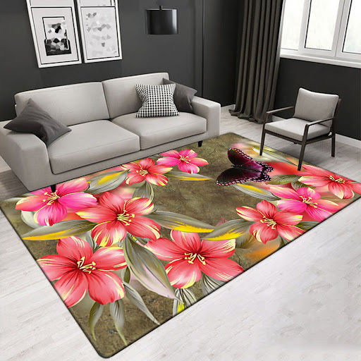 Title 1, 3D Flower-bird Print Living Room Carpet Floor M...