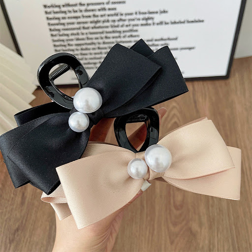 Title 2, Pearl Bow Large Hair Clip Womens Headdress Ele...