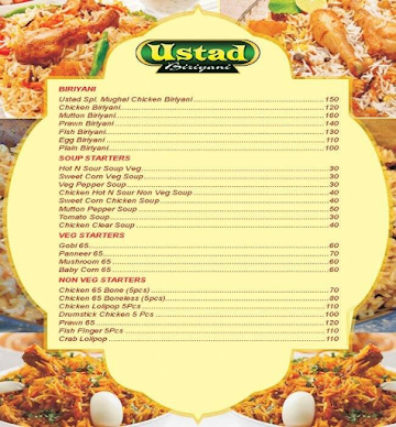 Ustad Biriyani menu 