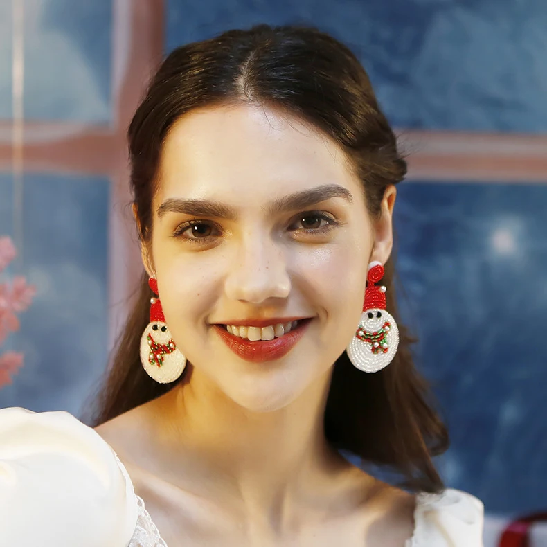 Boucles d'oreilles perles bonhomme de neige de Noël pour femmes filles style Ins cadeaux de bijoux pour le festival du Nouvel An Joyeux Noël
