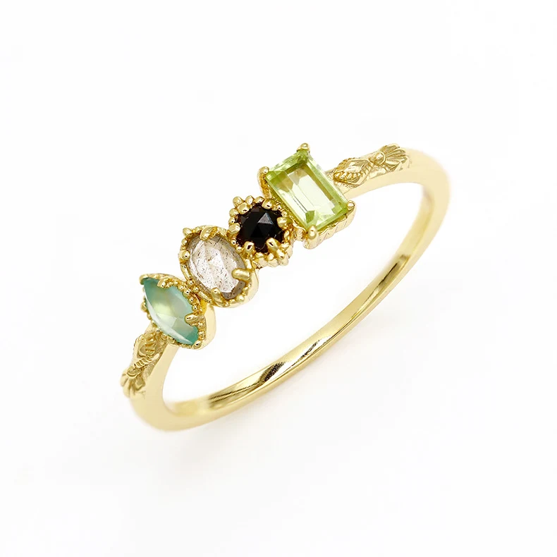 Bague naturelle colorée plaquée or en argent sterling 925, un bijou élégant et vibrant pour femme, parfait pour compléter votre style.