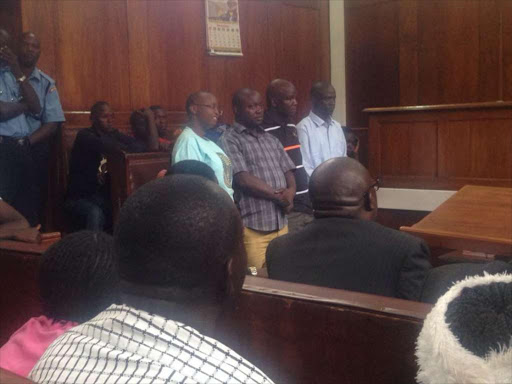 The four Homa Bay MCAs charged with assaulting a court server. /FAITH MATETE