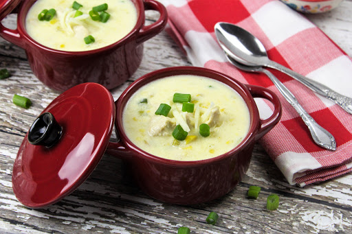 Two bowls of Tex-Mex Chicken and Corn Chowder.