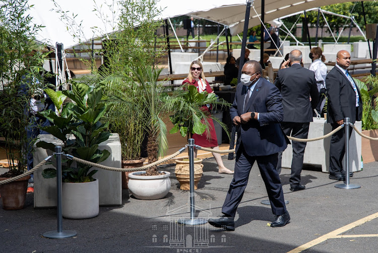 President Uhuru Kenyatta when he arrived at Global Education Summit at the Evolution Arena in Battersea Park, London.