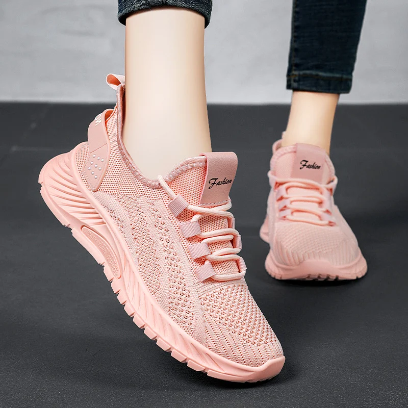 Zapatillas Deportivas Casuales para Mujer, Planas con Cordones, Ligeras y Transpirables, Zapatillas de Malla para Correr