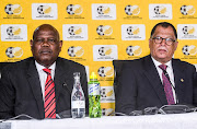 Guye Mokoena (acting CEO) of SAFA and Danny Jordaan (president) at SAFA House on January 15, 2020 in Johannesburg, South Africa. 