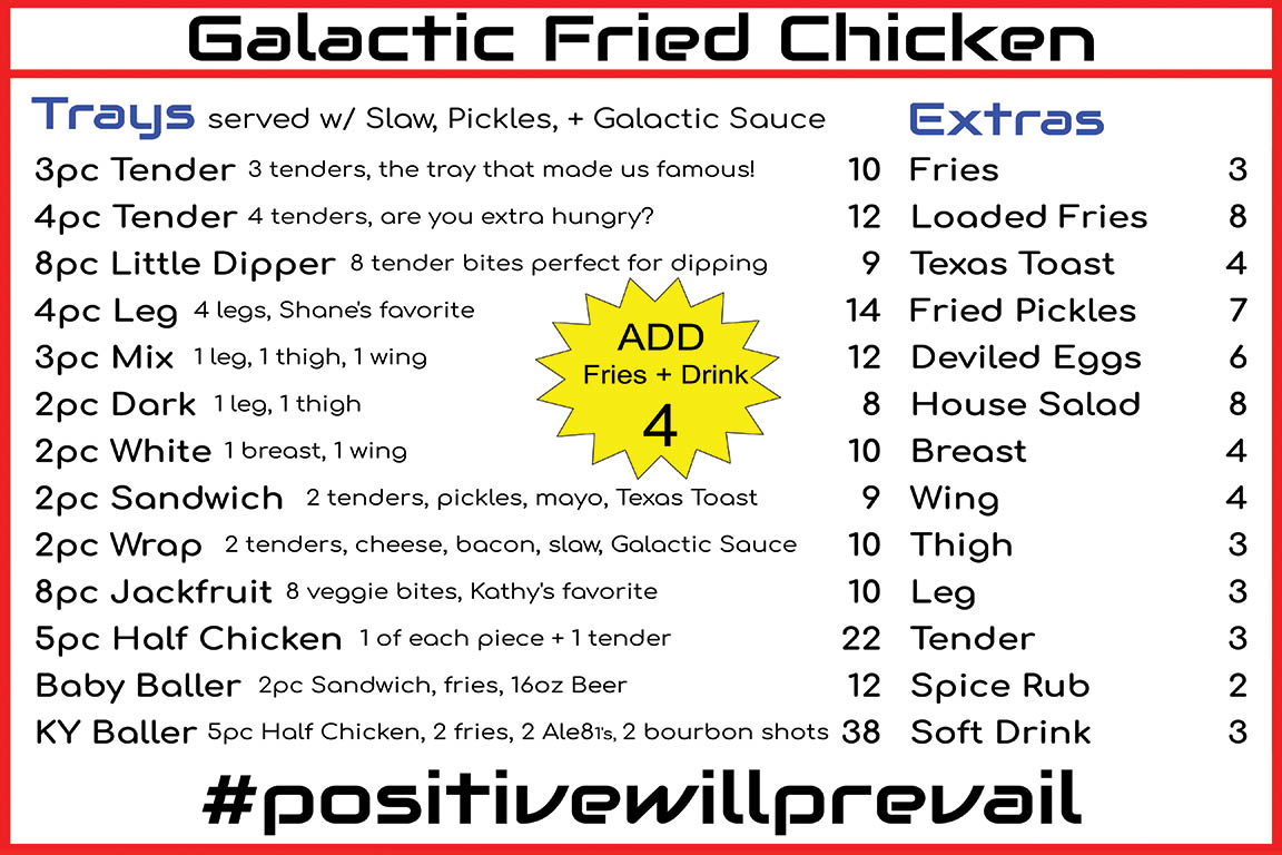 Galactic Fried Chicken gluten-free menu