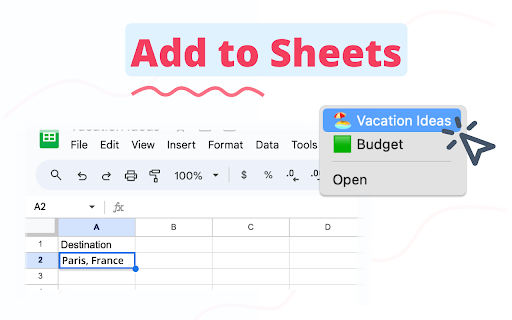 Add to Sheets - Quickly add to Google Sheets