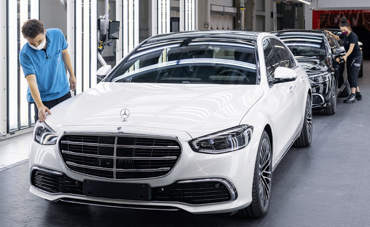 The new generation of the Mercedes Benz S-Class sedan and long version rolls off the production line in the Factory 56 at the Sindelfingen plant.