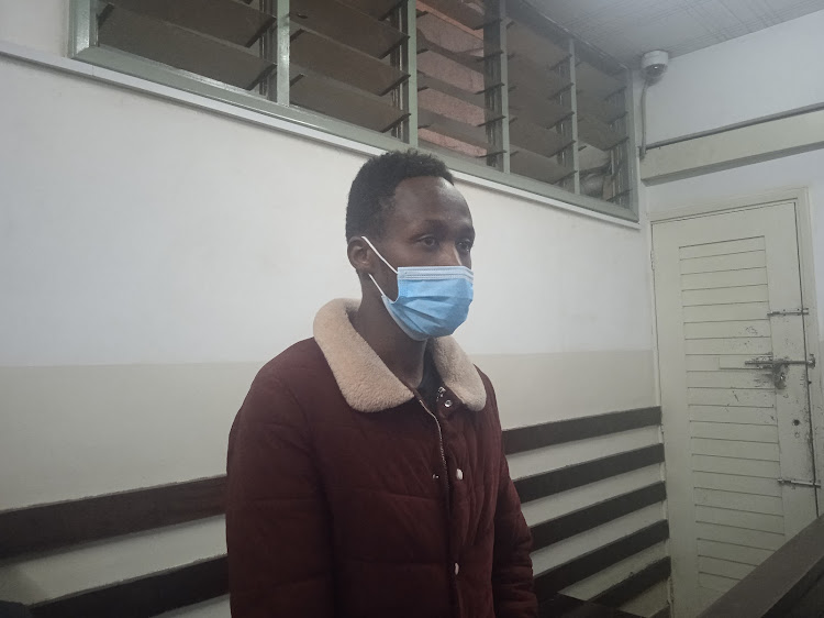 Gerald Muhu in Kibera court where he was charged with the offence