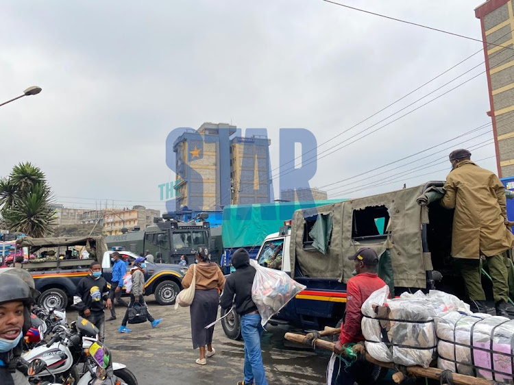 Police at Gikomba market following morning inferno on August 6, 2021.