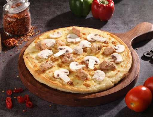 Chicken, Cheese & Mushroom Pizza.