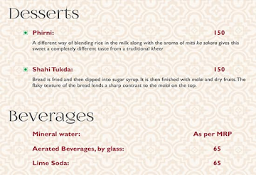 Tunday Kababi Dastarkhwan-e-Awadh menu 