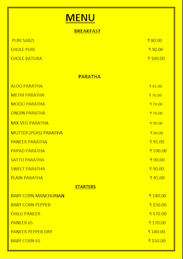 Tasty Tawa menu 