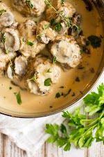 Crockpot Chicken Meatballs with Asiago Cream Gravy was pinched from <a href="http://crockpotgourmet.net/2015/01/07/crockpot-chicken-meatballs-with-asiago-cream-gravy/" target="_blank">crockpotgourmet.net.</a>