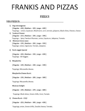Frankie And Pizza menu 