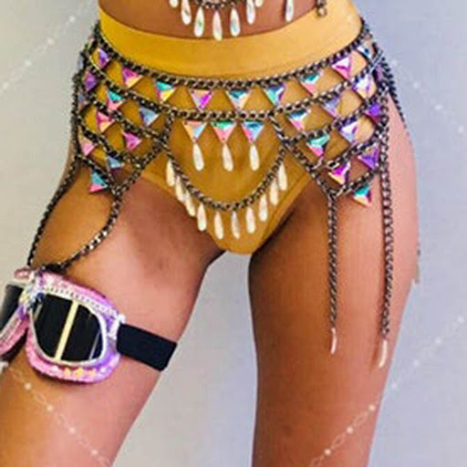 Title 5, Multi-Layered Colored Acrylic Drop Waist Chain,...