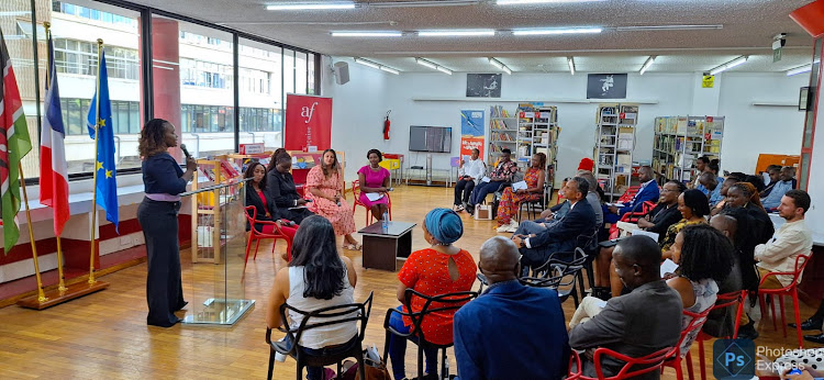 The President’s Advisor on Women’s Rights, Harriette Chiggai speaking during the International Women's Day celebrations held by the French Embassy at Alliance Francaise.