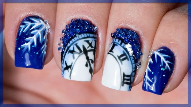 Unusual manicure with clock for New Year 2022 14